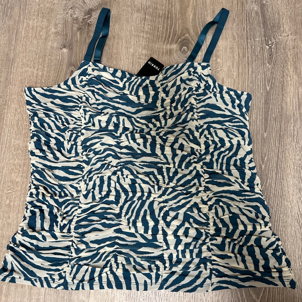 Women’s teal and green zebra striped sheared Cami